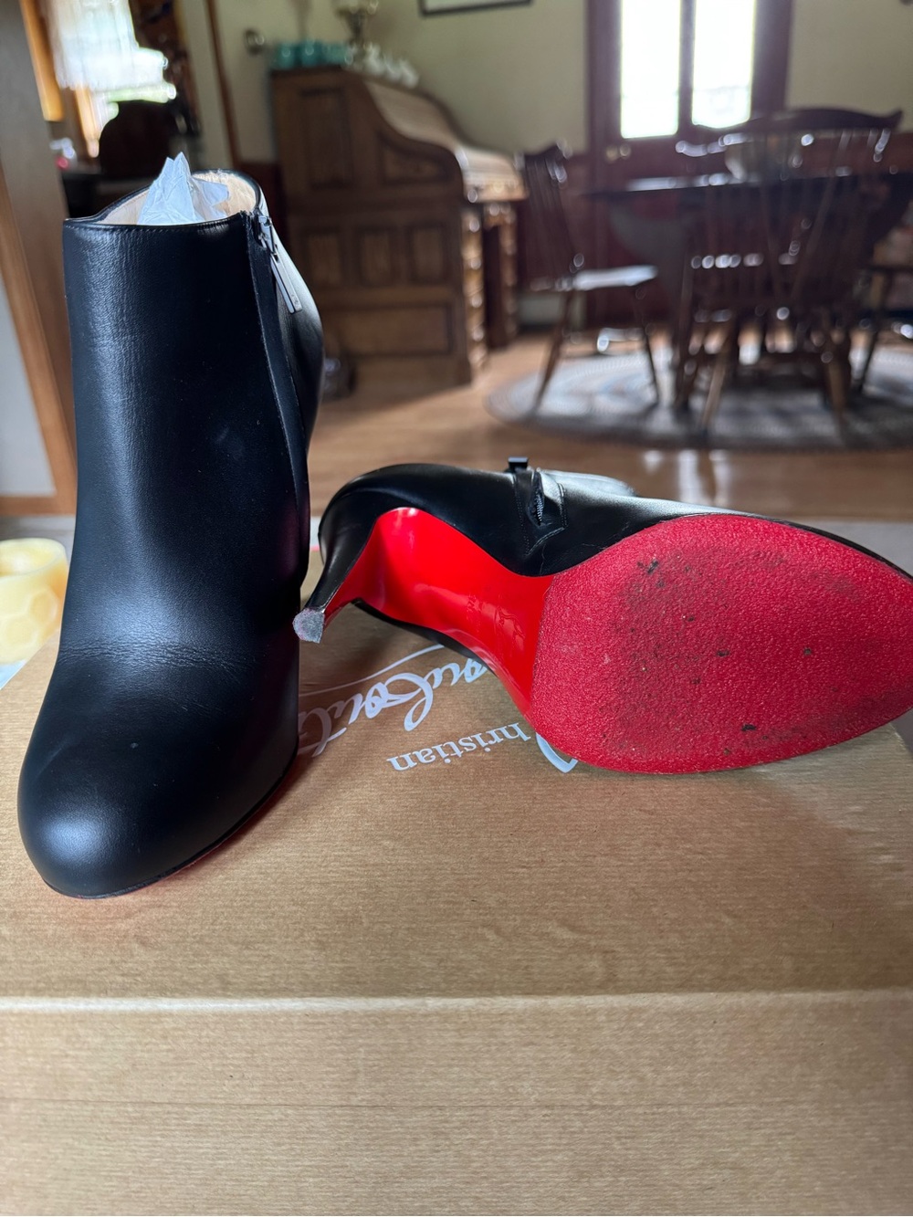 Christian Louboutin belle  Black Leather Ankle Boots with Red Sole